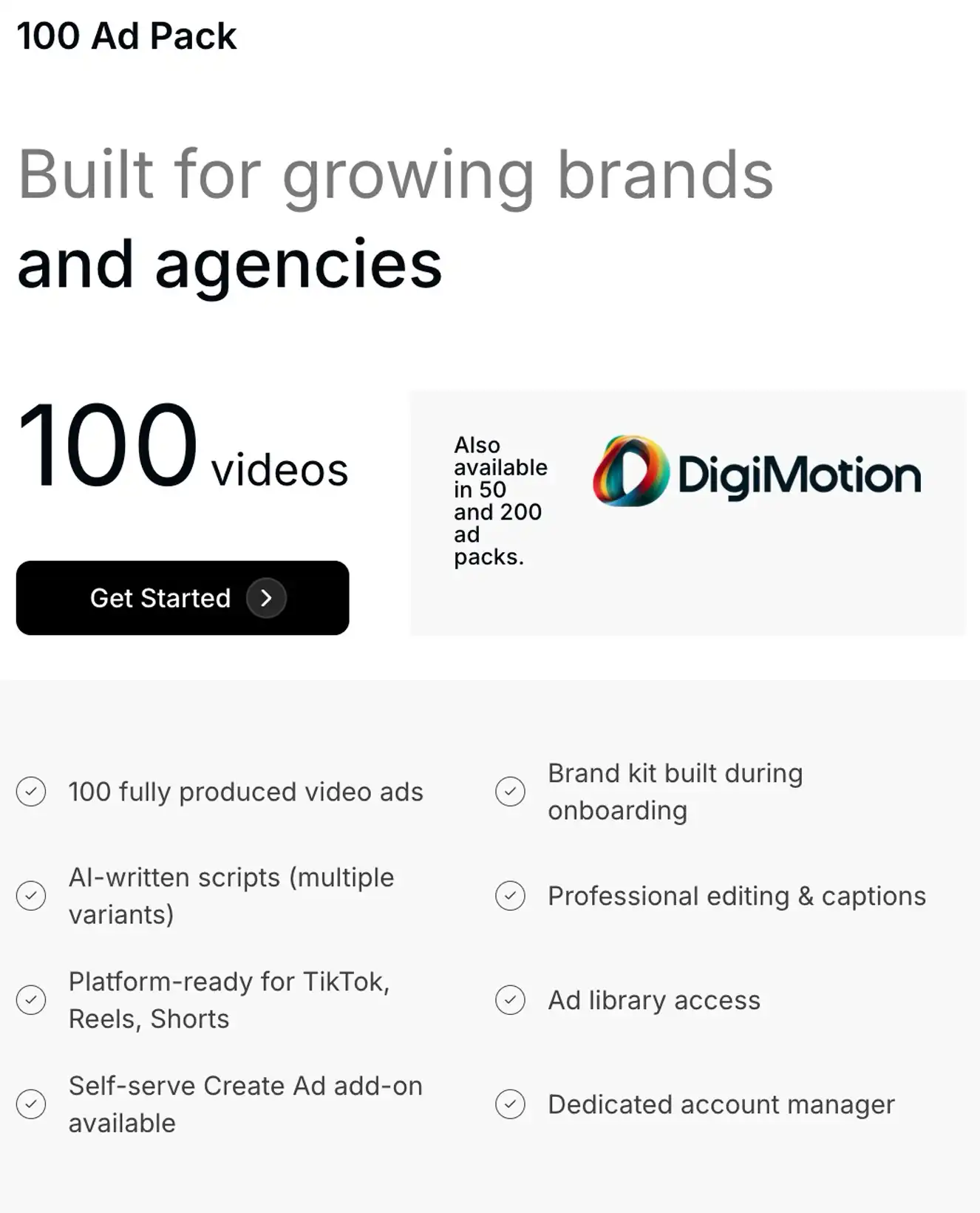 Choose an ad pack size