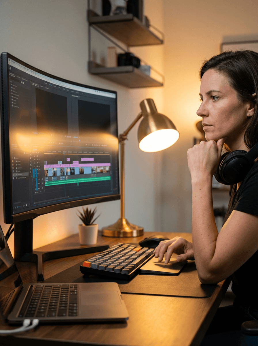 Video editor crafting short-form content